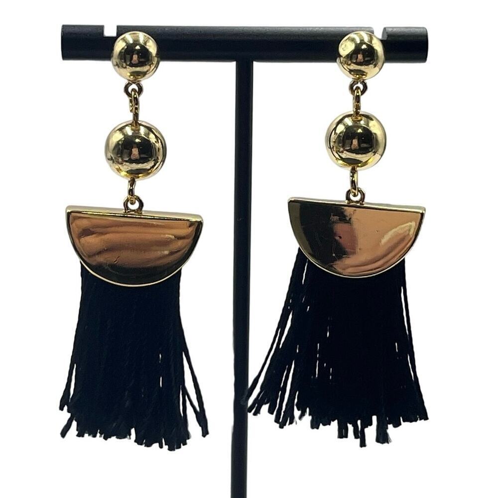 J. Crew Gold Tone Black Fringe Dangle Earrings‎